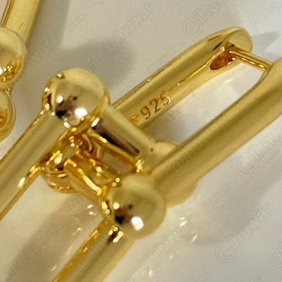 925 Sterling Gold U Link 14K Gold Plated Hardware Chunky Earrings - Picture 6 of 9